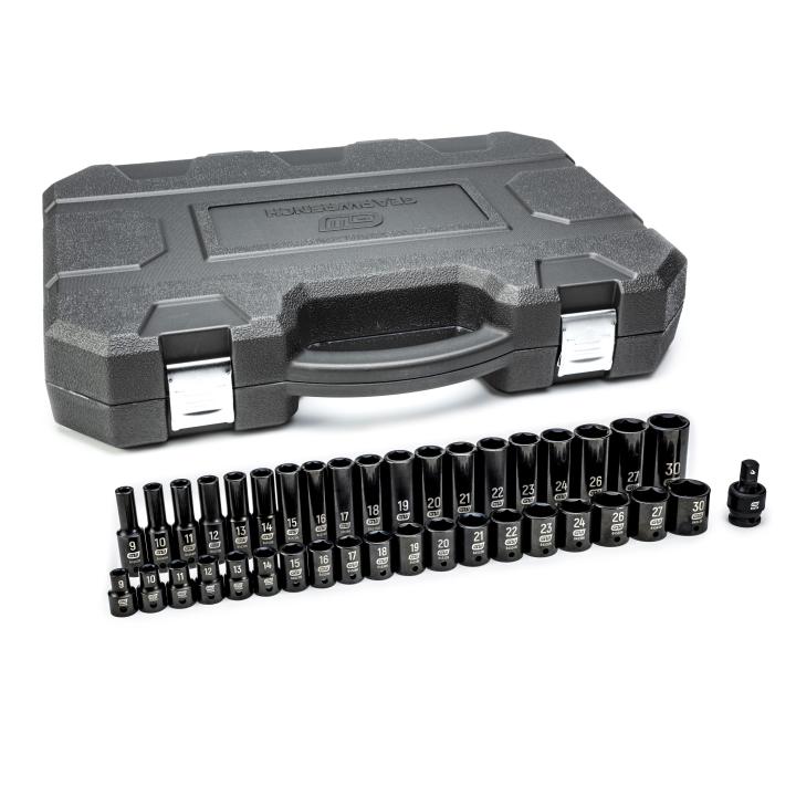 39 Piece 1/2" Drive 6 Point Standard and Deep Impact Metric Socket Set