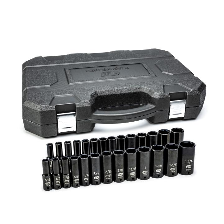 27 Piece 1/2" Drive 6 Point Deep Impact SAE/Metric Socket Set
