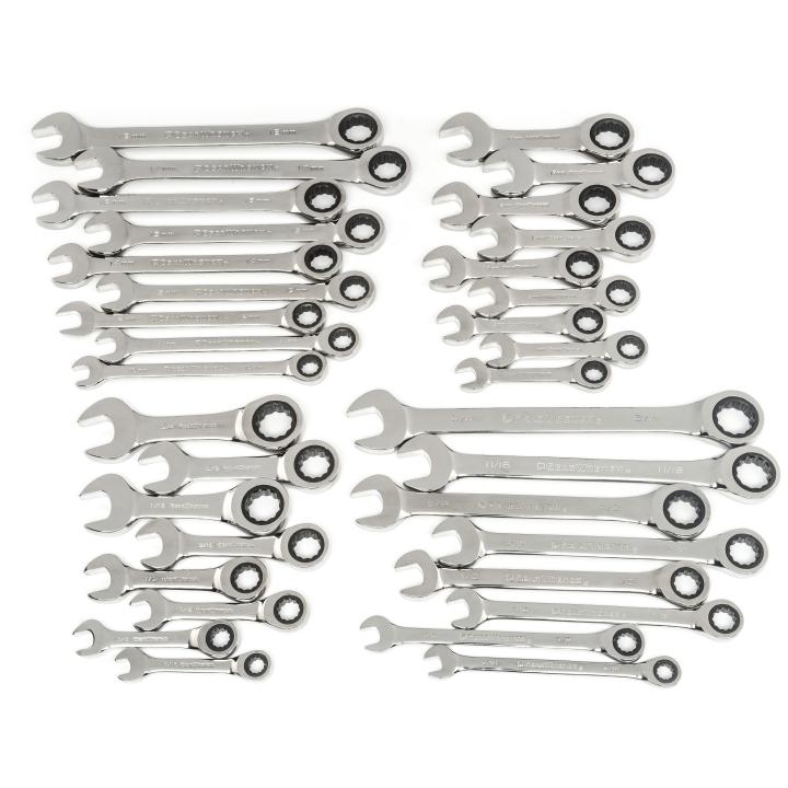 34 Piece 72-Tooth 12 Point Standard and Stubby Ratcheting Combination SAE/Metric Wrench Set