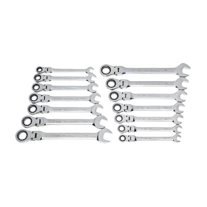 14 Piece 72-Tooth 12 Point Flex Head Ratcheting Combination SAE/Metric Wrench Set