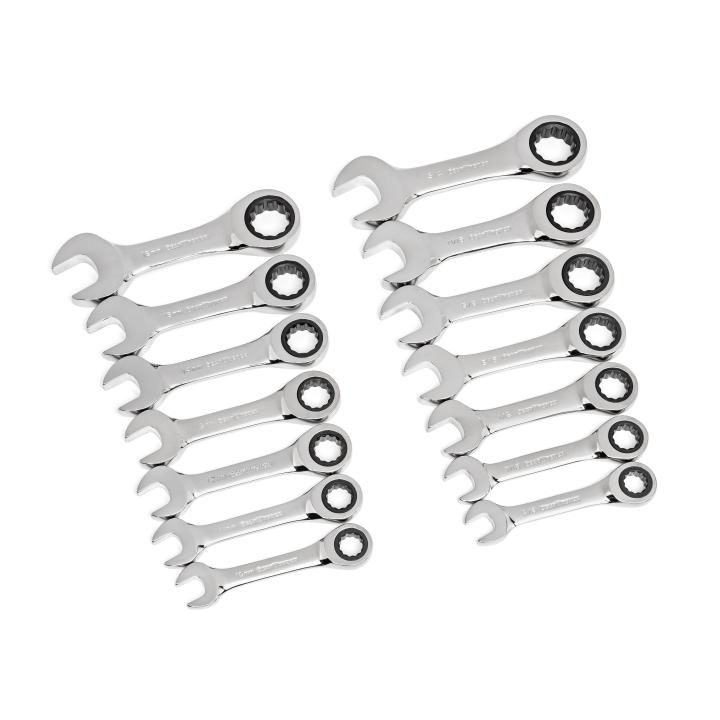 14 Piece 72-Tooth 12 Point Stubby Ratcheting SAE/Metric Combination Wrench Set