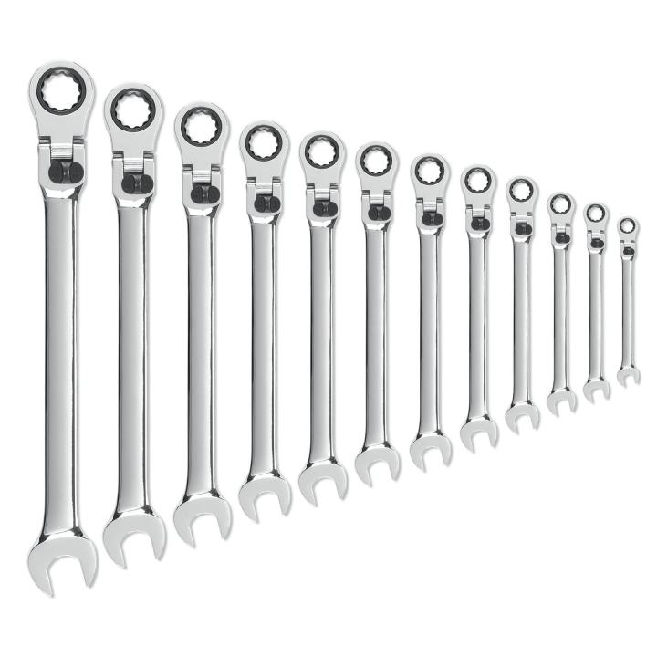 12 Piece 72-Tooth 12 Point XL Locking Flex Head Ratcheting Combination Metric Wrench Set