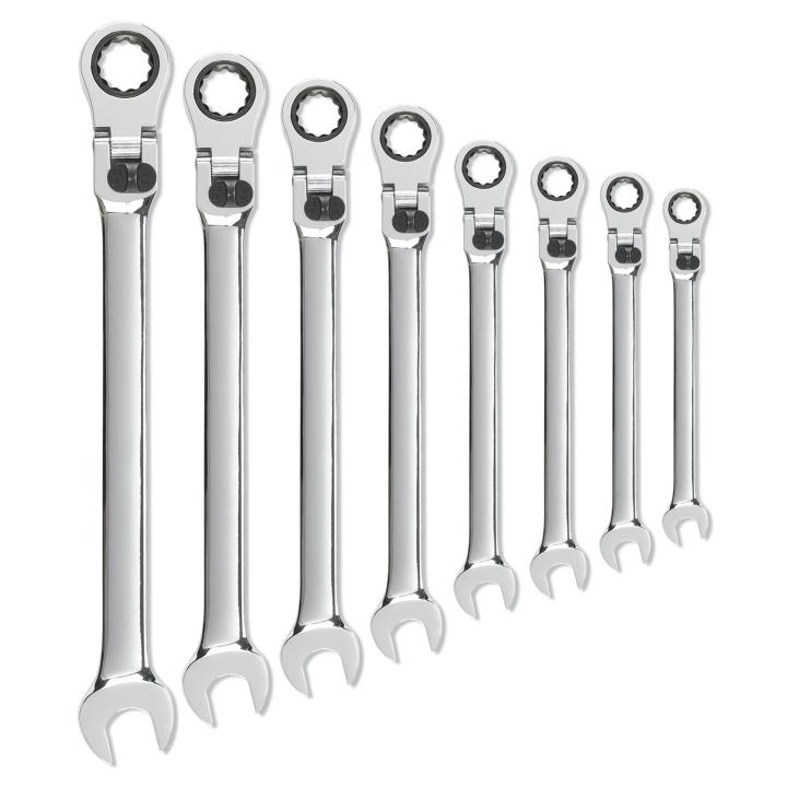 8 Piece 72-Tooth 12 Point XL Locking Flex Head Ratcheting Combination SAE Wrench Set