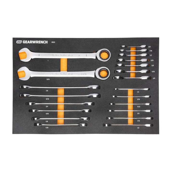 21 Piece 72-Tooth 12 Point SAE Standard and Stubby Combination Ratcheting Wrench Set with Foam Storage Tray