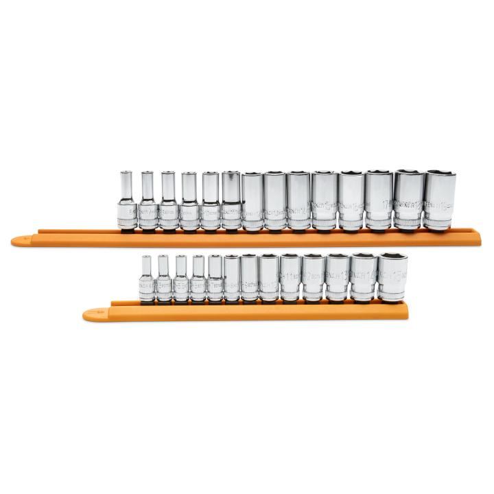 27 Piece 1/4" & 3/8" Drive 6 Point Mid Length Metric Socket Set