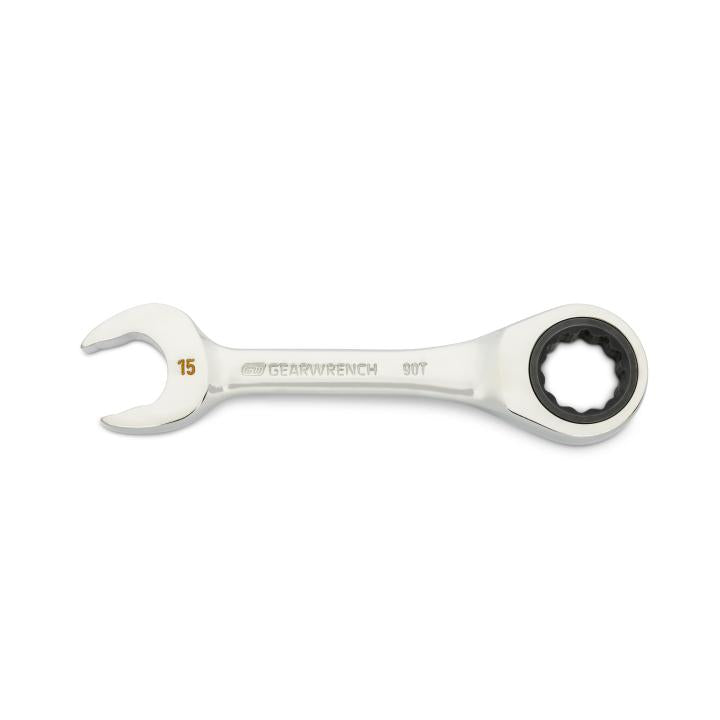 15mm 90-Tooth 12 Point Stubby Combination Ratcheting Wrench