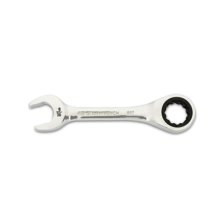9/16" 90-Tooth 12 Point Stubby Combination Ratcheting Wrench