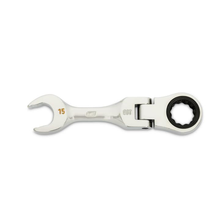 15mm 90-Tooth 12 Point Stubby Flex Combination Ratcheting Wrench