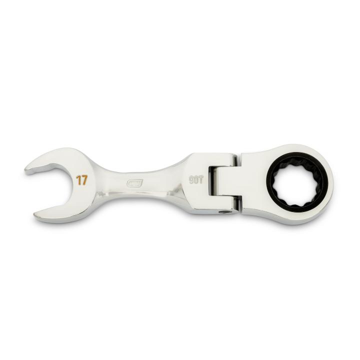 17mm 90-Tooth 12 Point Stubby Flex Combination Ratcheting Wrench