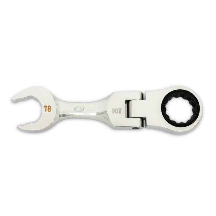 18mm 90-Tooth 12 Point Stubby Flex Combination Ratcheting Wrench