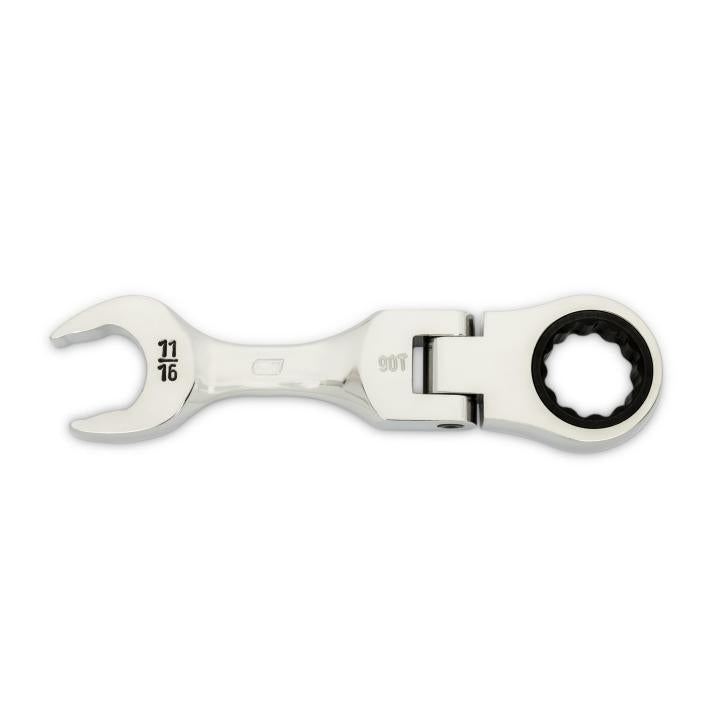 11/16" 90-Tooth 12 Point Stubby Flex Combination Ratcheting Wrench