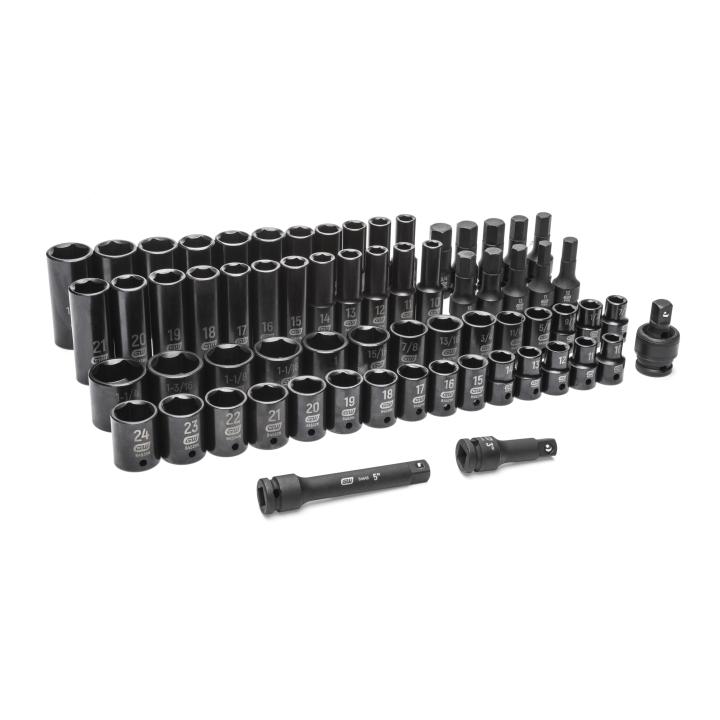 65 Piece 1/2" Drive 6 Point SAE/Metric Standard & Deep Master Impact Socket Set