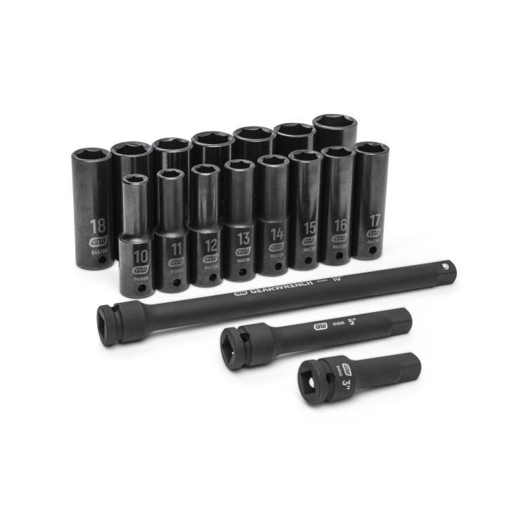 18 Piece 1/2" Drive Deep Metric Impact Socket Set