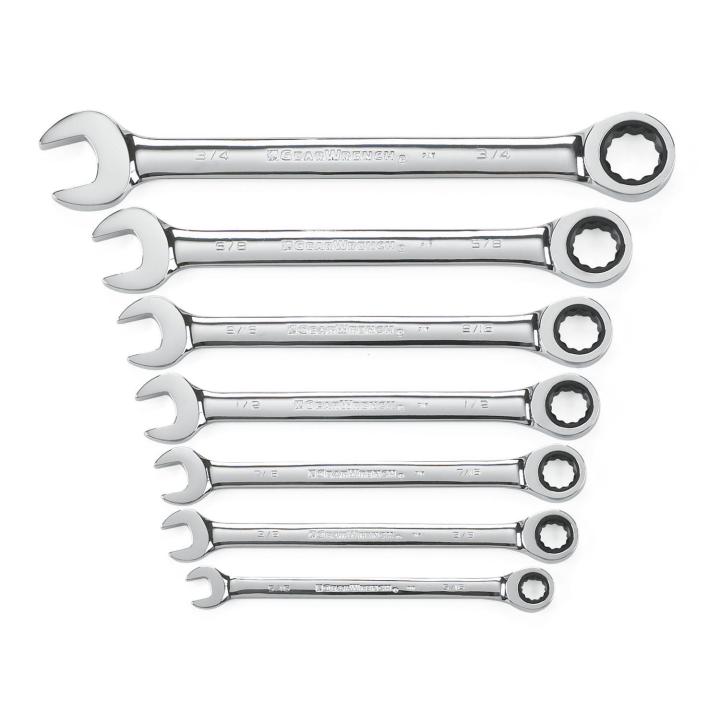 7 Piece 72-Tooth 12 Point Ratcheting Combination SAE Wrench Set