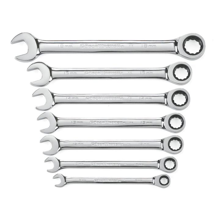 7 Piece 72-Tooth 12 Point Ratcheting Combination Metric Wrench Set