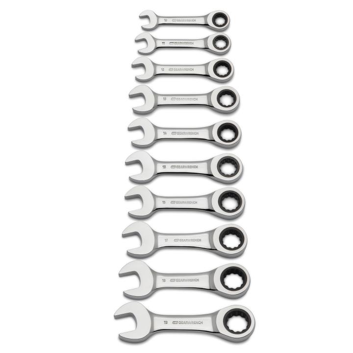 10 Piece 72-Tooth 12 Point Stubby Ratcheting Combination Metric Wrench Set