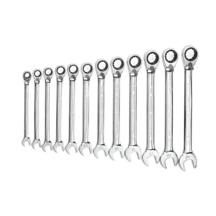 12 Piece 72-Tooth 12 Point Reversible Ratcheting Combination Metric Wrench Set