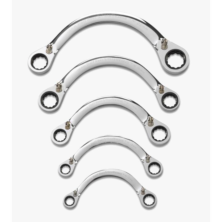 5 Piece 72-Tooth 12 Point Reversible Half Moon Double Box Ratcheting Metric Wrench Set
