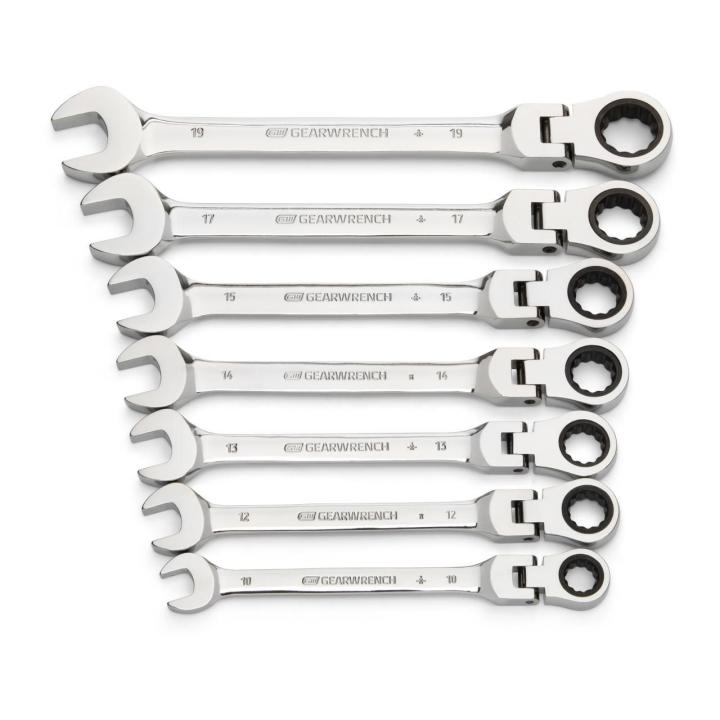 7 Piece 72-Tooth 12 Point Flex Head Ratcheting Combination Metric Wrench Set