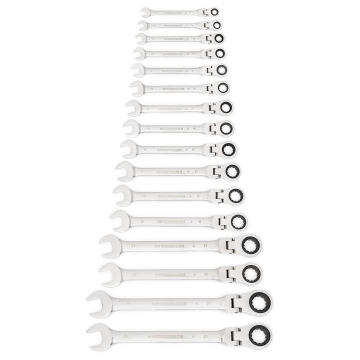 16 Piece 72-Tooth 12 Point Flex Head Ratcheting Combination Metric Wrench Set