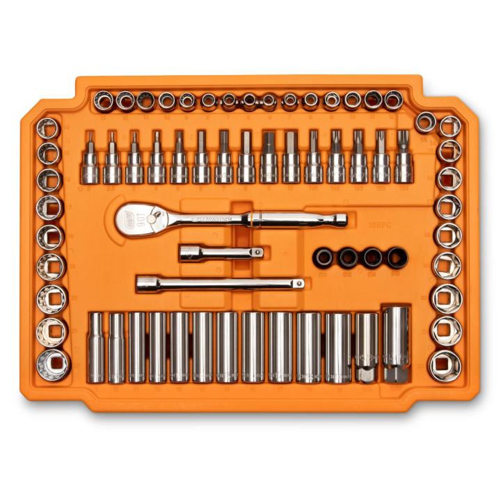 168 Piece 1/4" & 3/8" Drive 90-Tooth Metric Mechanics Tool Set
