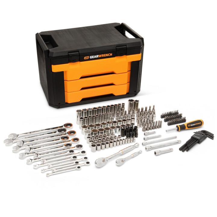 168 Piece 1/4" & 3/8" Drive 90-Tooth Metric Mechanics Tool Set
