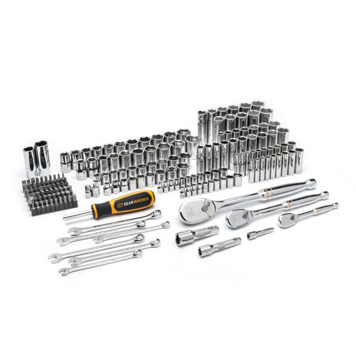 185 Piece 1/4", 3/8” & 1/2" Drive 90T SAE/Metric Mechanics Hand Tool Set