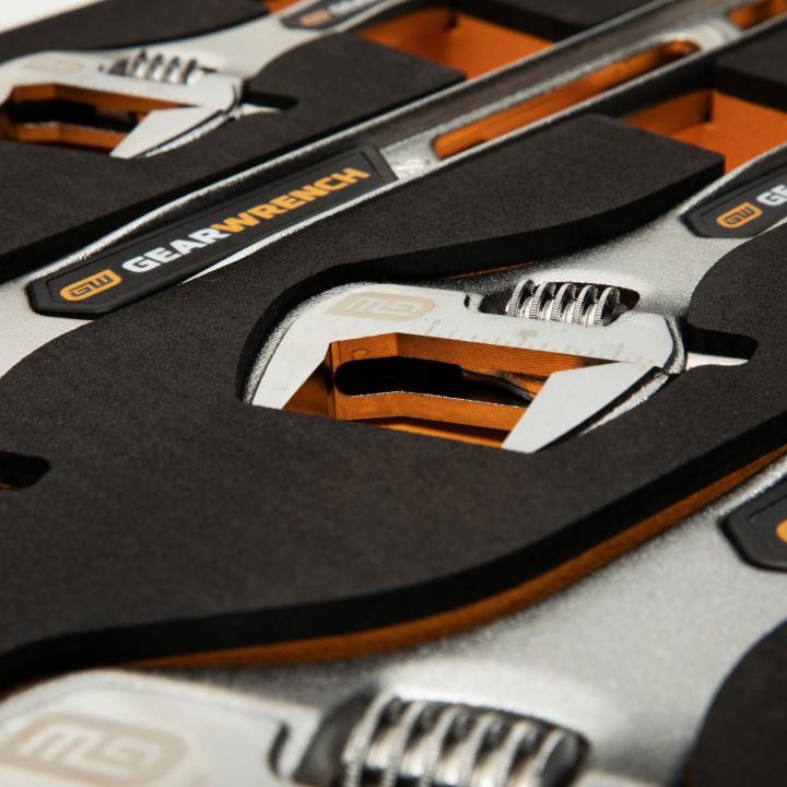 4 Piece Adjustable Wrench Set with Foam Storage Tray
