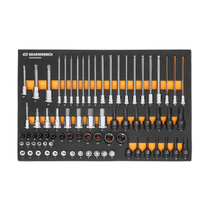 74 Piece 1/4”, 3/8” & 1/2” Drive Metric Bit Socket Set in Foam Storage Tray