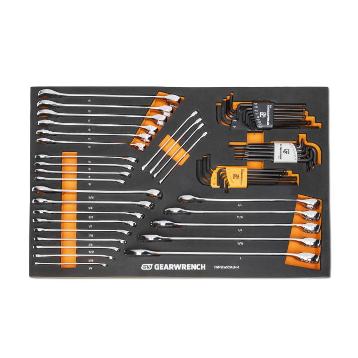59 Piece 6 Point Combination Wrench and Hex Key Set in Foam Storage Tray