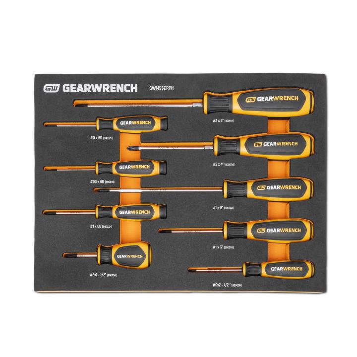 9 Piece Phillips® Dual Material Screwdriver Set in Foam Storage Tray