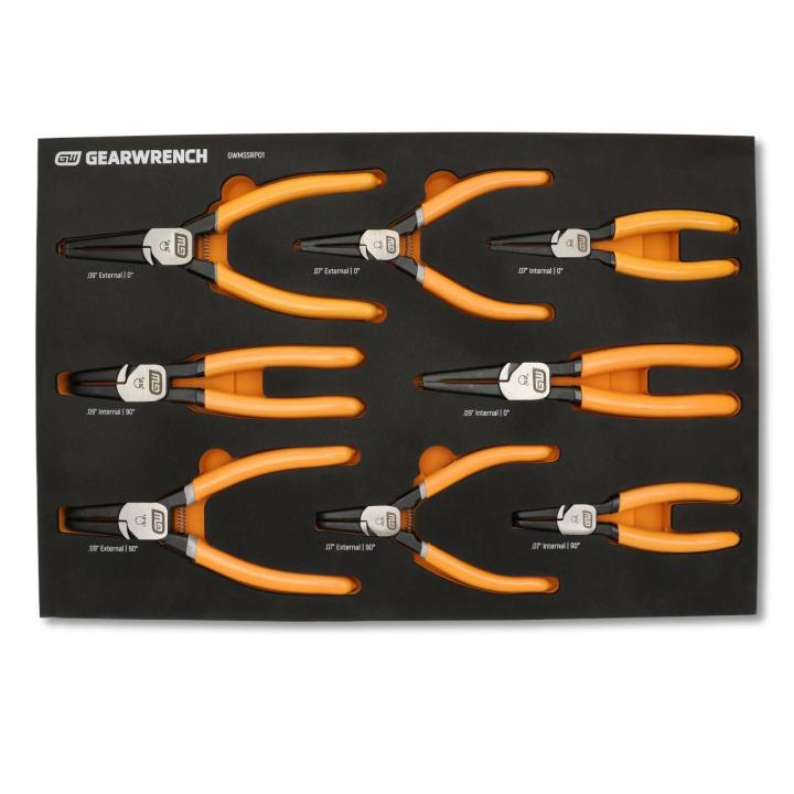 8 Piece Fixed Joint Internal/External Snap Ring Pliers Set in Foam Tray