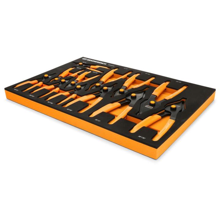 12 Piece Convertible Push Button Snap Ring Pliers Set in Foam Tray