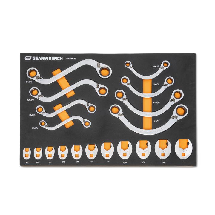 19 Piece Specialty Ratcheting SAE Wrench Set in Foam Storage Tray