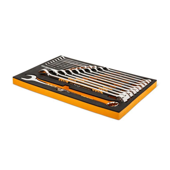 19 Piece 12 Point SAE Hi-Viz Long Pattern Combination Wrench Set in Foam Storage Tray