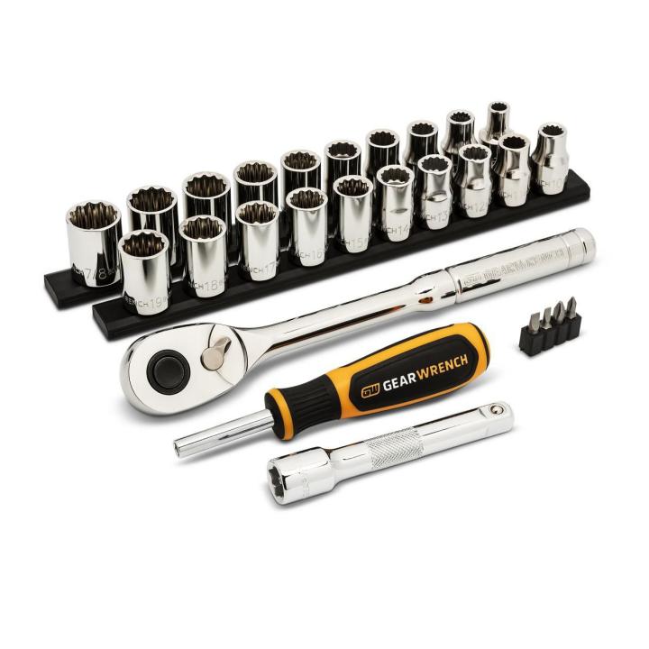 27 Piece 1/2" Drive 12 Point SAE/Metric Mechanics Hand Tool Set