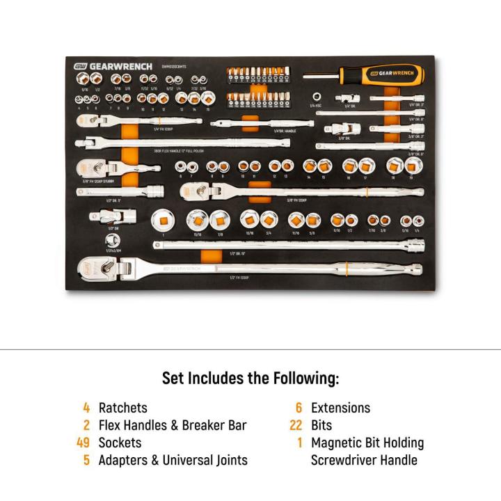 89 Piece 1/4", 3/8" & 1/2" Drive 120XP Mechanics Tool Set in Foam Tray